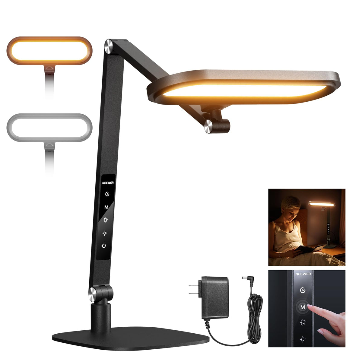 NEEWER Basics 16W Desktop LED Lamp for Home Office Video Conference Reading Lighting, Eye Caring Foldable Double Sided Dimmable Touch Ring Light with Desk Stand Memory Timer 5 Color Modes CRI95, FR16