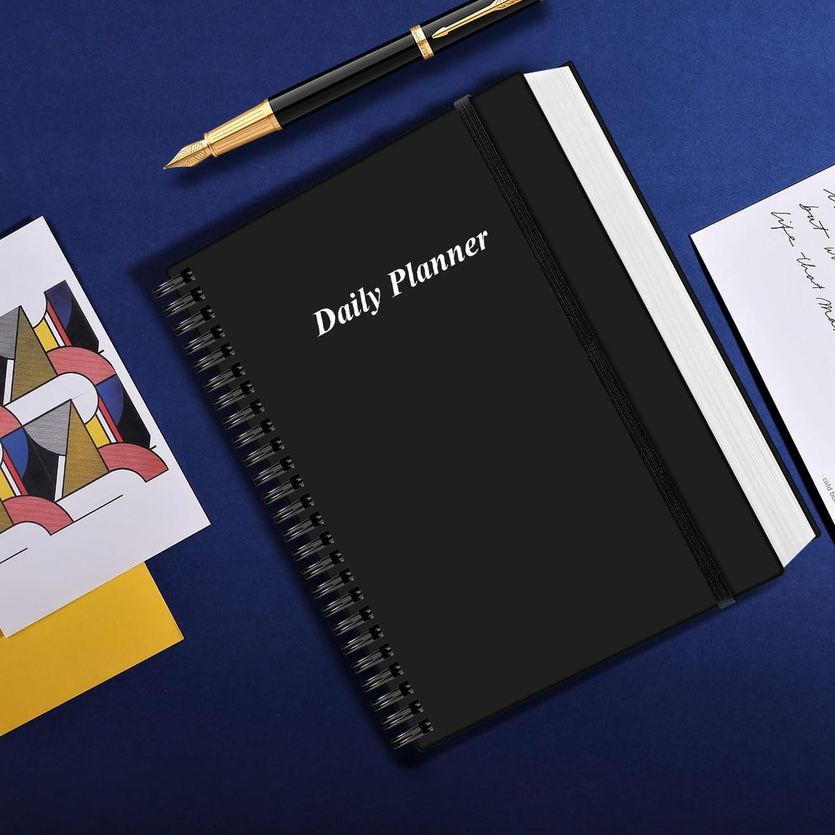 Daily Planner Undated - A4 To Do List Notebook Hourly Schedules, Spiral Appointment Planner for Women and Men,PVC Hardcover, Inner Pocket, Elastic Closure, 8.5" x 11", Black