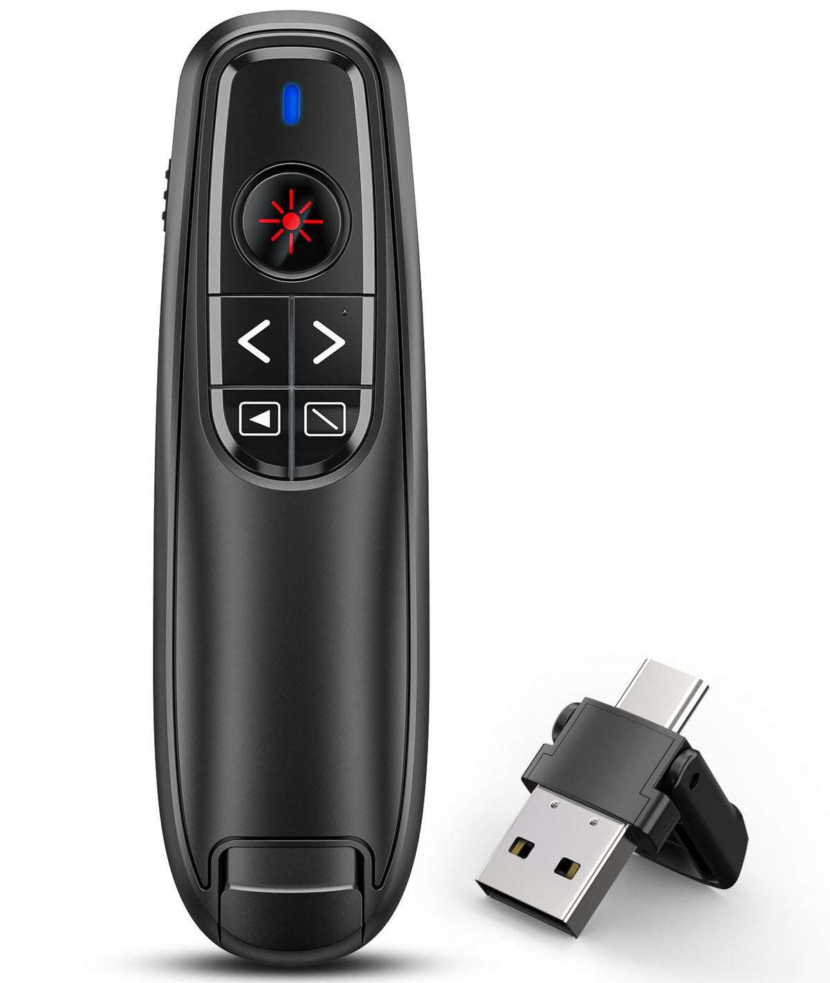 2-in-1 USB Type C Presentation Clicker Wireless Presenter Remote Clicker for PowerPoint Presentations with Pointer, RF 2.4GHz USB C PowerPoint Clicker Slide Advancer for Computer/Mac/Laptop