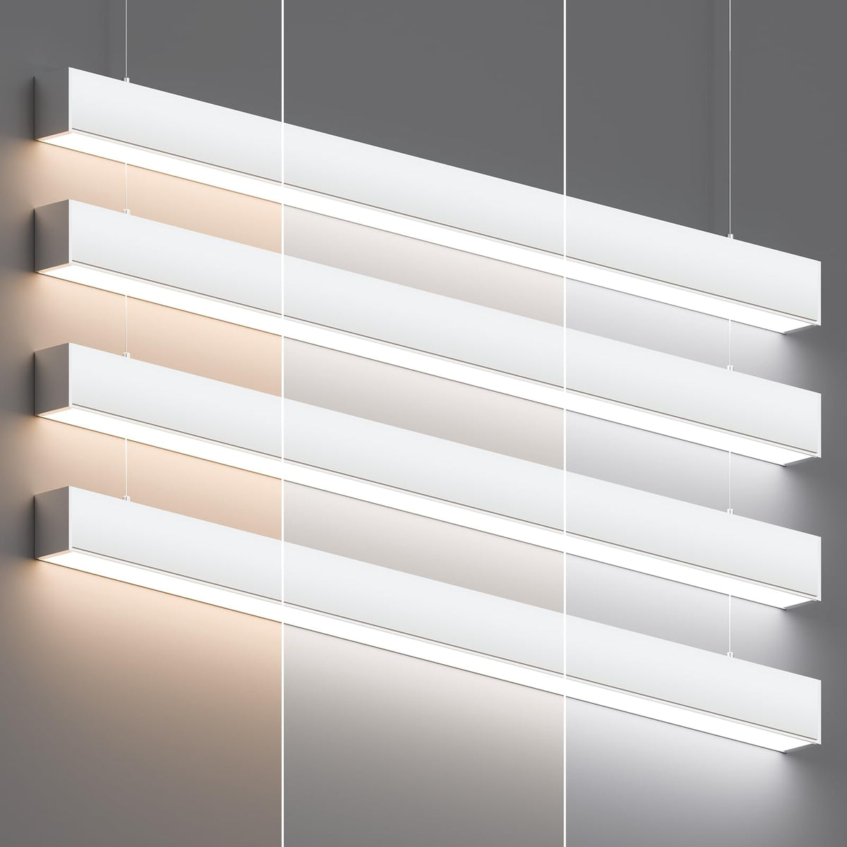 JTT 4FT LED 4Pack White Linear Light,50W/40W/30W Linkable Office Light Fixture,3000K-5000K Selectable,0-10V Dimmable Architectural LED Suspension Ceiling Hanging for Shop