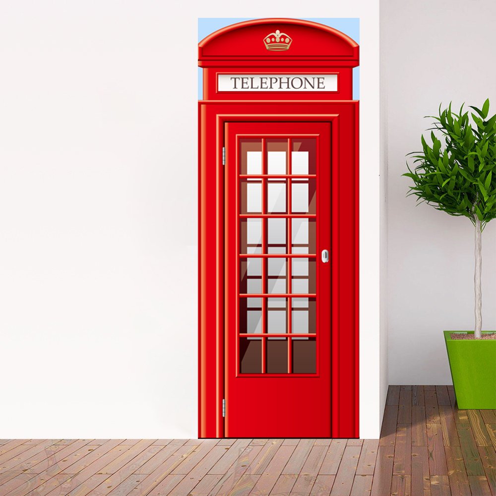 Modern Art Phonebooth 3D Door Sticker, Peel and Stick Vinyl Door Mural Decals for Home Decor, 30.3x78.7(77x200cm), 2 Pcs Set