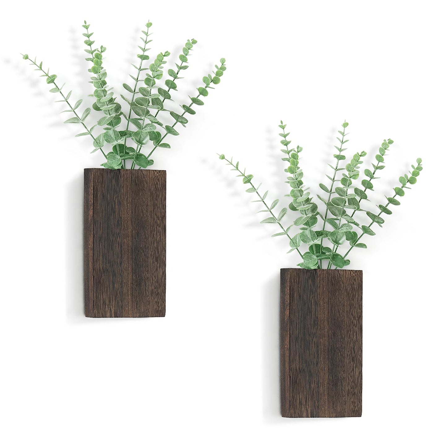 Dahey 2 Pack Wood Wall Planter Vase with Artificial Eucalyptus Farmhouse Wall Hanging Decor Pocket Planter for Indoor Fake Plants Greenery, Living Room Bedroom Kitchen Home Office Decoration