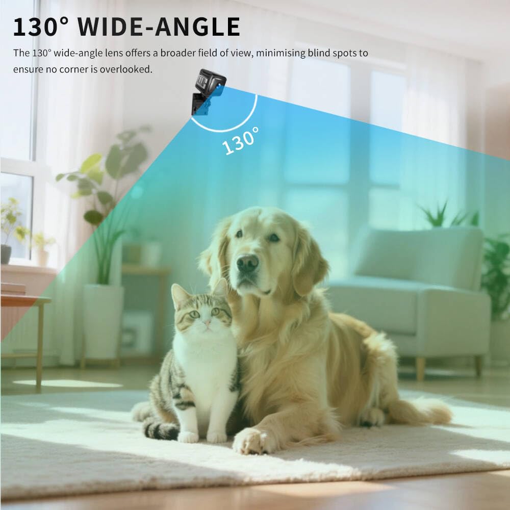 Mini Security Camera, 1080p HD Wireless Indoor Cam with 6-Hour Battery & No WiFi Needed for Recording, AI Motion Detection Night Vision for Home, Office Monitoring, Black (NOT a 4G LTE Camera)