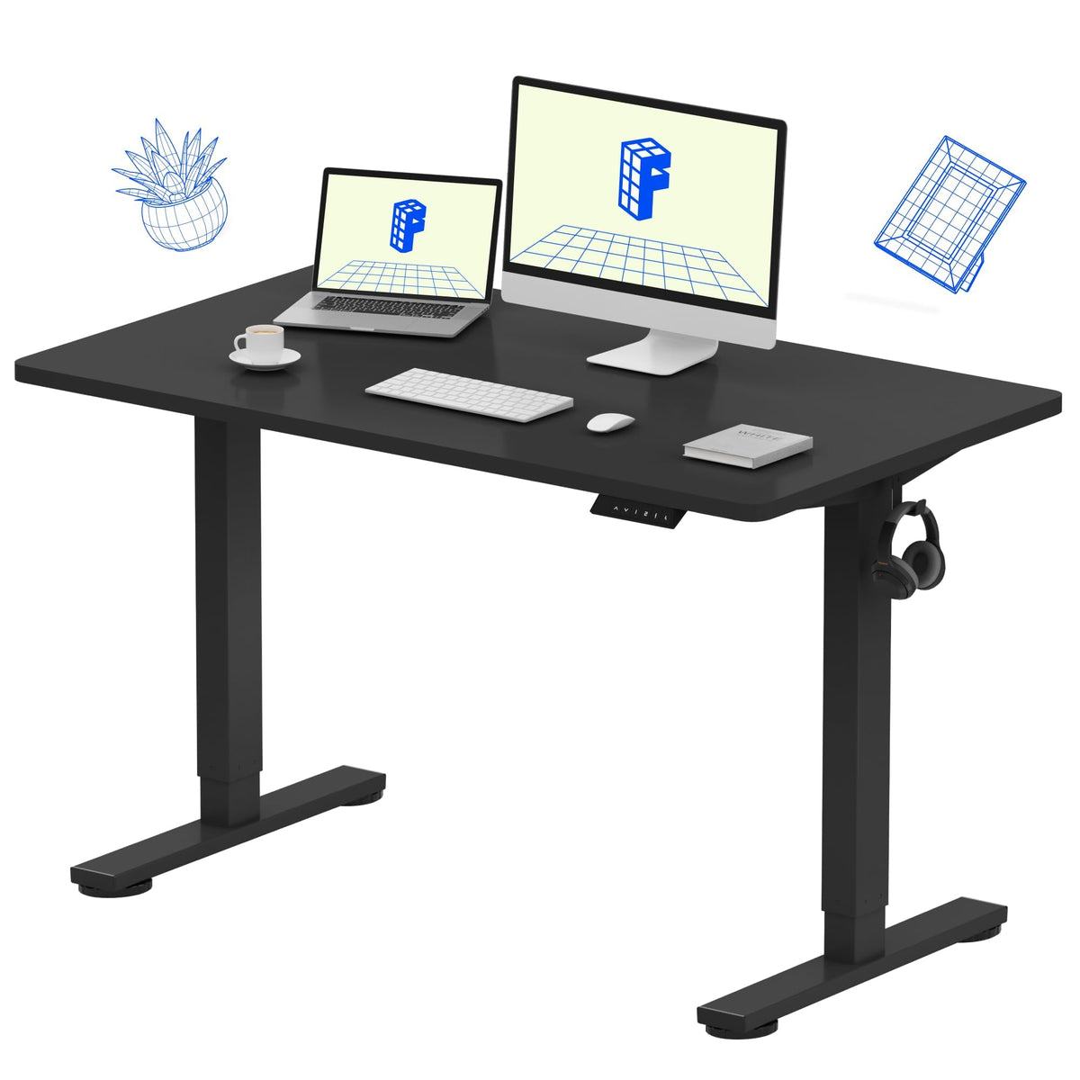 FLEXISPOT EN1 One-Piece Standing Desk, Electric Adjustable with 4 Memory Presets, 176 LBS Capacity, Stable & Quiet, Seamless Desktop for Home Office & Dual Monitors, 48"x24" Black