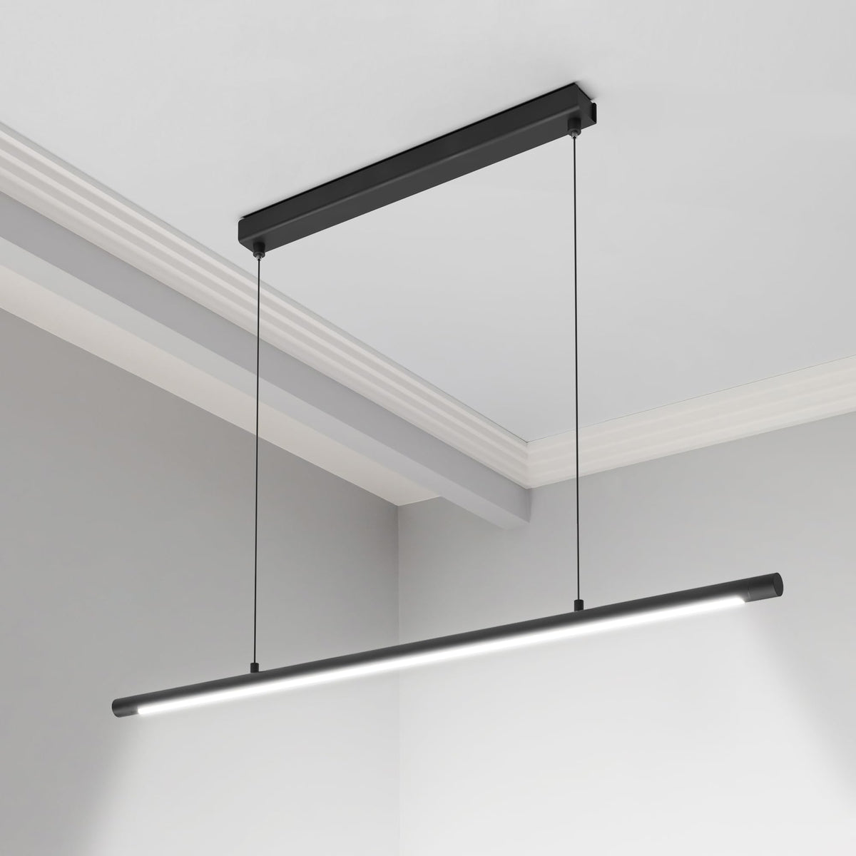 Lorbits LED Linear Pendant Light, Office Light, Flicker-Free, Dimmable, Modern Ceiling Lighting for Bedroom Dining Room Table, 20W 5000K Cold Light 47.2" Black