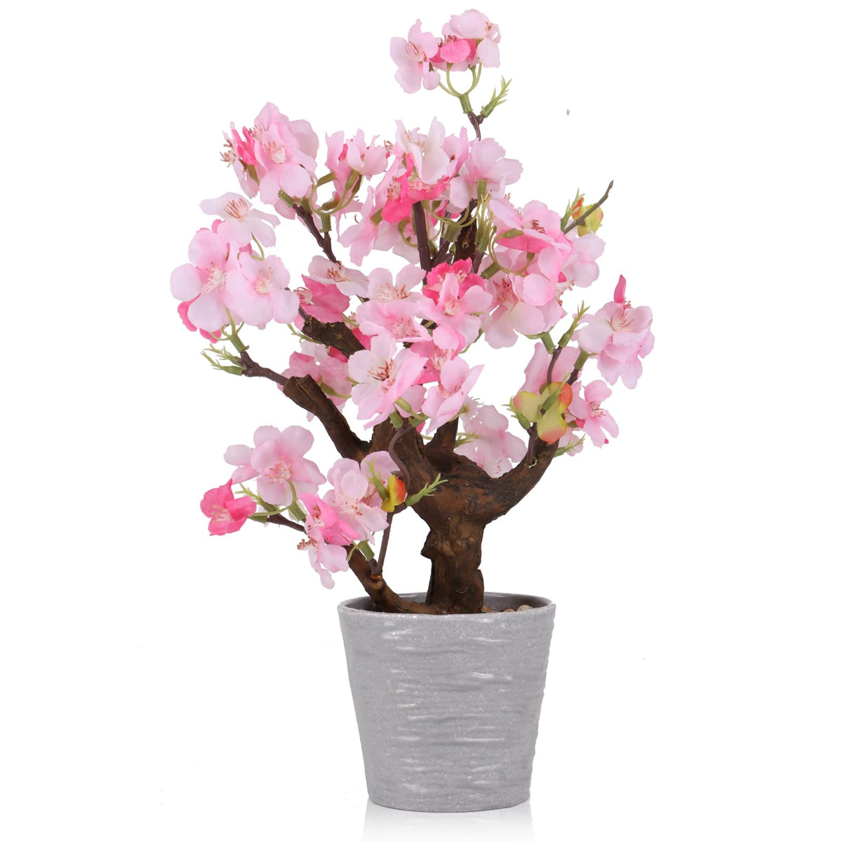KAIRNE Artificial Pink Cherry Blossom Potted,13" Tall Fake Bonsai Flowers Tree,Lifelike Floral Faux Plants,Realistic Decorative Flowers Potted,Spring Decoration Home Office Desk Decor