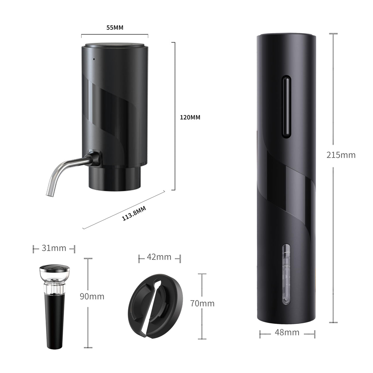 Electric Wine Set 4 | Automatic Wine Opener Dispenser Gift Set - Electric Corkscrew Opener & Auto Wine Dispenser | Ideal Housewarming Gifts and Cool Wine Gift (Black)