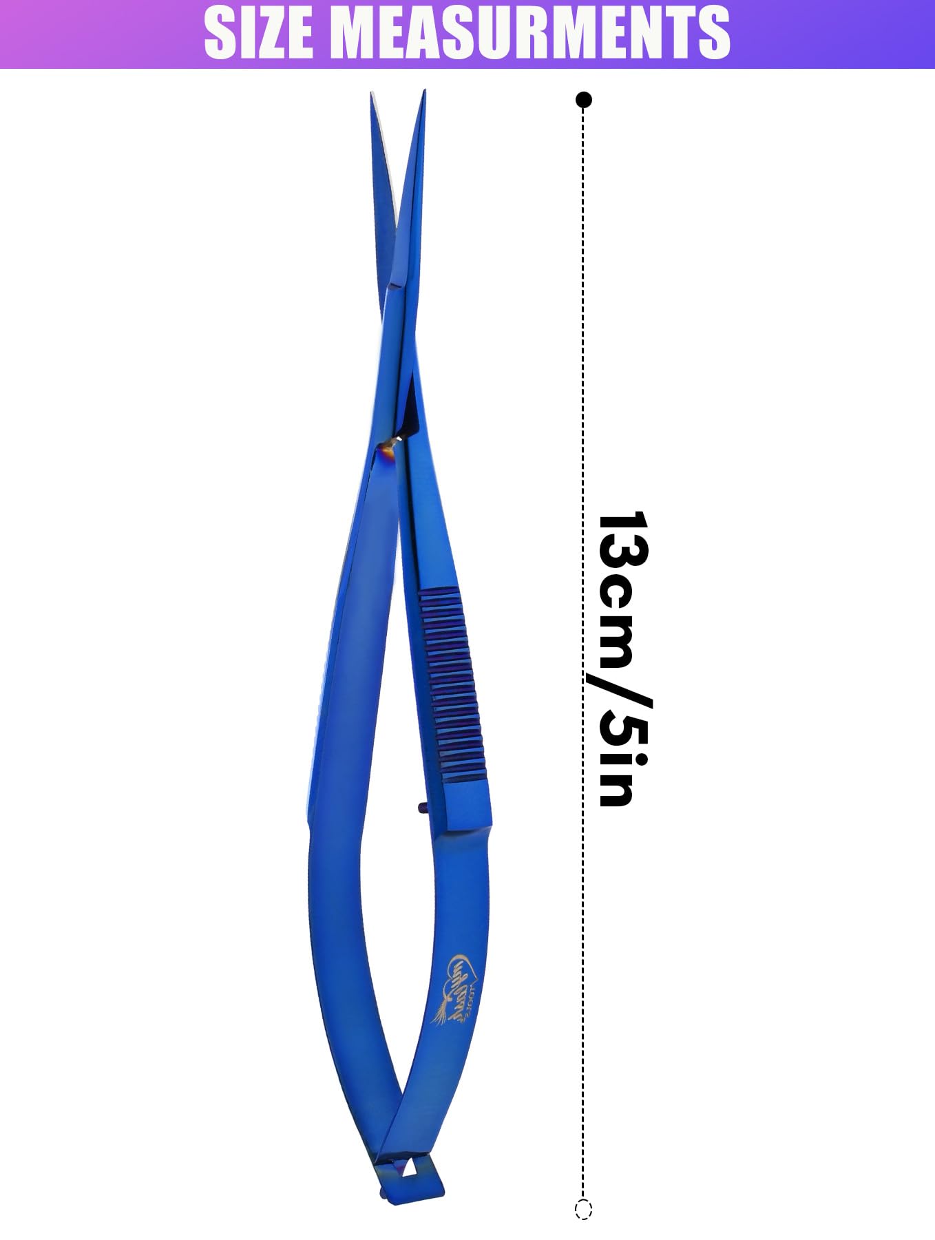 Cross Edge Spring Scissors 5 Inch straight Stainless Steel Precision Eyebrow & Eyelash Shaping & Trimming Scissor, Snips Squeeze, Embroidery & Knitting Micro Tip Craft (Blue)