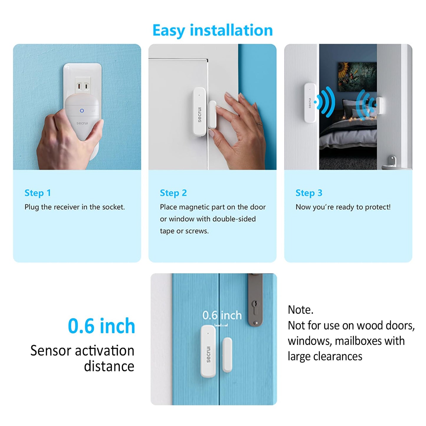 Door Chime When Door Opens, Door Opened Alarm for Home/Business Office/Bedroom Entering, 1-Sensor + 1-Receiver with 500FT Range,58 Chimes,5-Volume Level, Entry Alert for Kids/Toddler/Dementia Safety