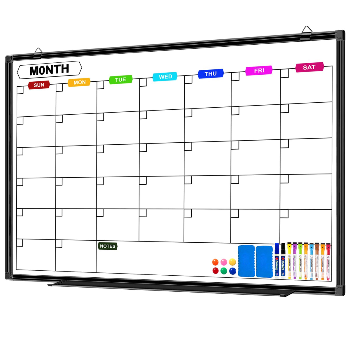 CALENBO Dry Erase Calendar Whiteboard for Wall 36" x 24", Magnetic Monthly White Board Calendar Dry Erase with Tray, Black Aluminum Frame Bulletin Board for Office Home and School