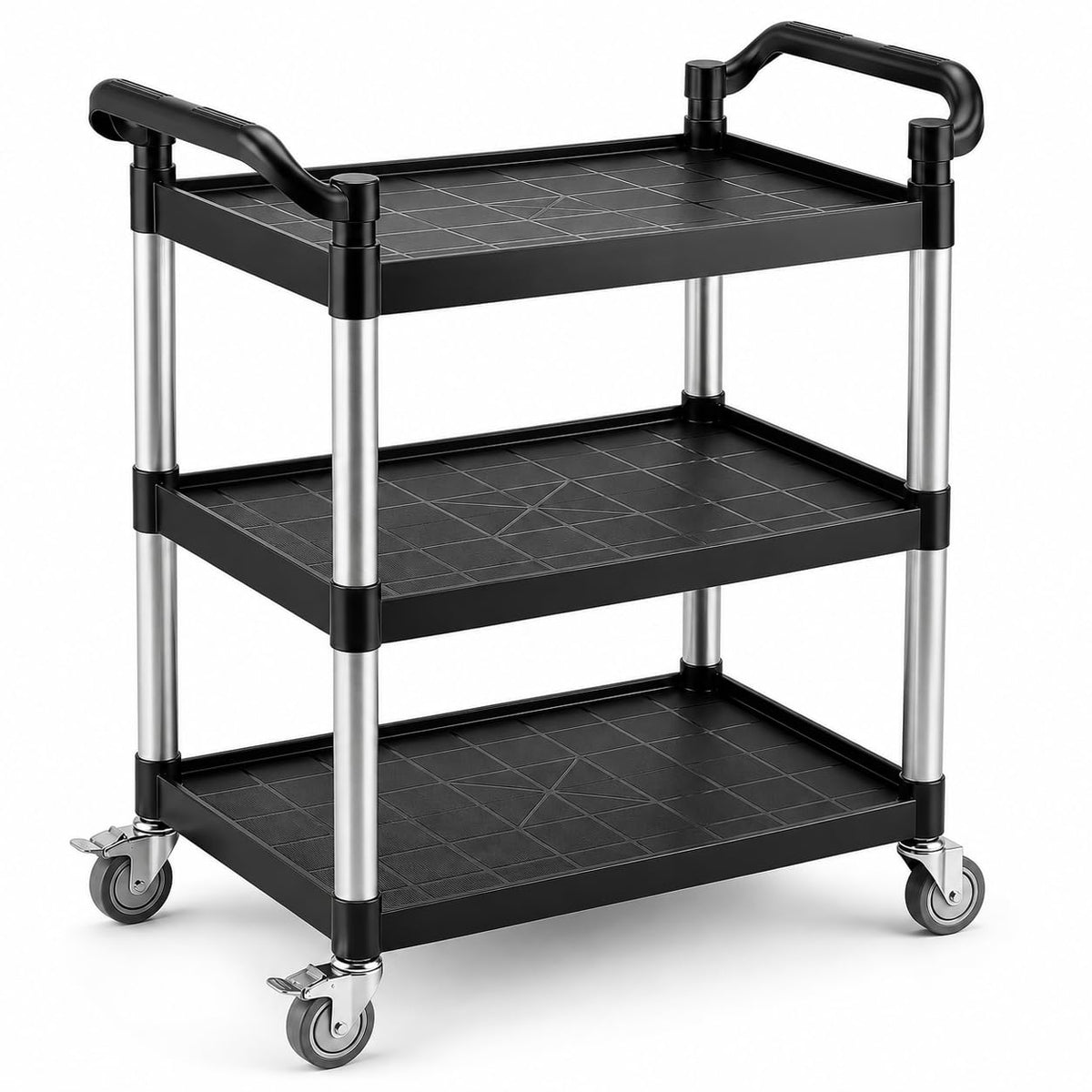 Liboocare 3-Tier Rolling Utility Cart with 2 Locking Brakes, 520 Lbs Heavy Duty 31.5"x15.7"x40.6" Commercial Service Cart, Tangle-Free Silent Wheels for Home, Office, Restaurant, Warehouse, Kitchen