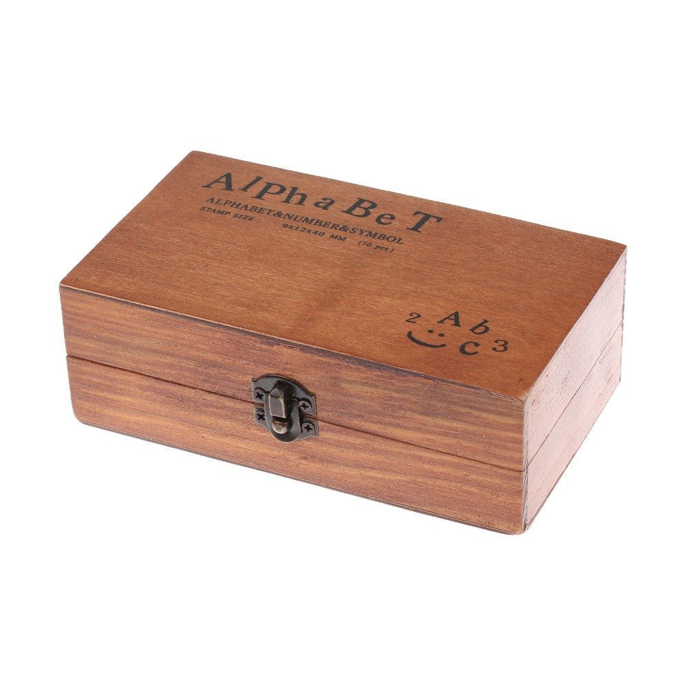 70 Pcs Wooden Rubber Stamps Number and Alphabet Letter Wood Rubber Stamps Set Wooden Rubber Number Letter, Stamper Seal Set with Wooden Box Vintage DIY