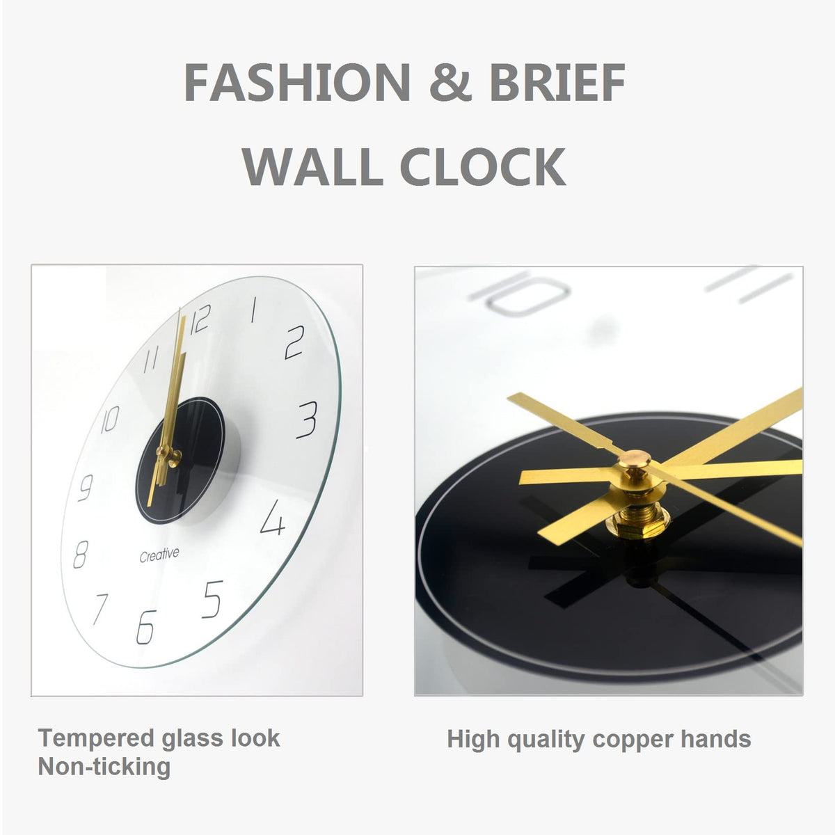 DooGu Round Tempered Glass Wall Clock,Silent Non-Ticking Clock, Living Room Bedroom Office Transparent Decorative Clock, 12 Inch, Easy to Read (12Inch, Black)