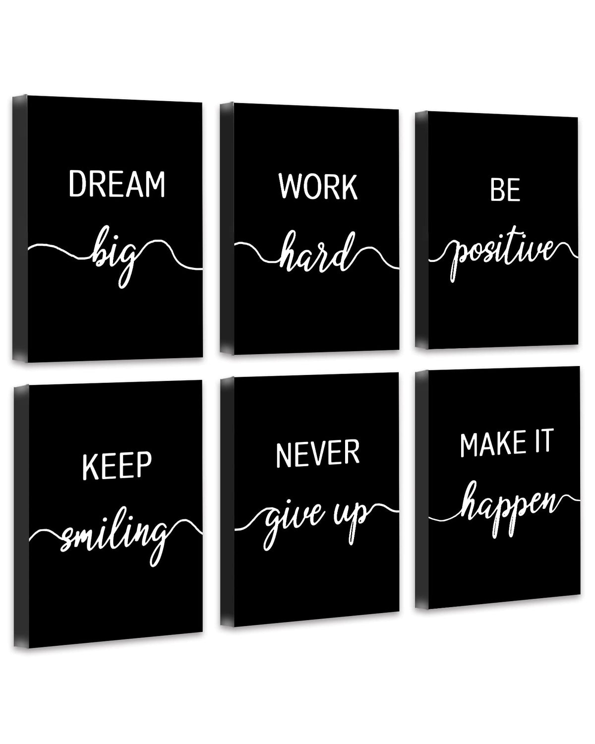 Drsoum Motivational Wall Decor Inspirational Office Wall Art Framed Black Quotes for Living Room Encouraging Canvas Posters for Office Bedroom Sayings - 8 x10in x6 PCS (Framed)