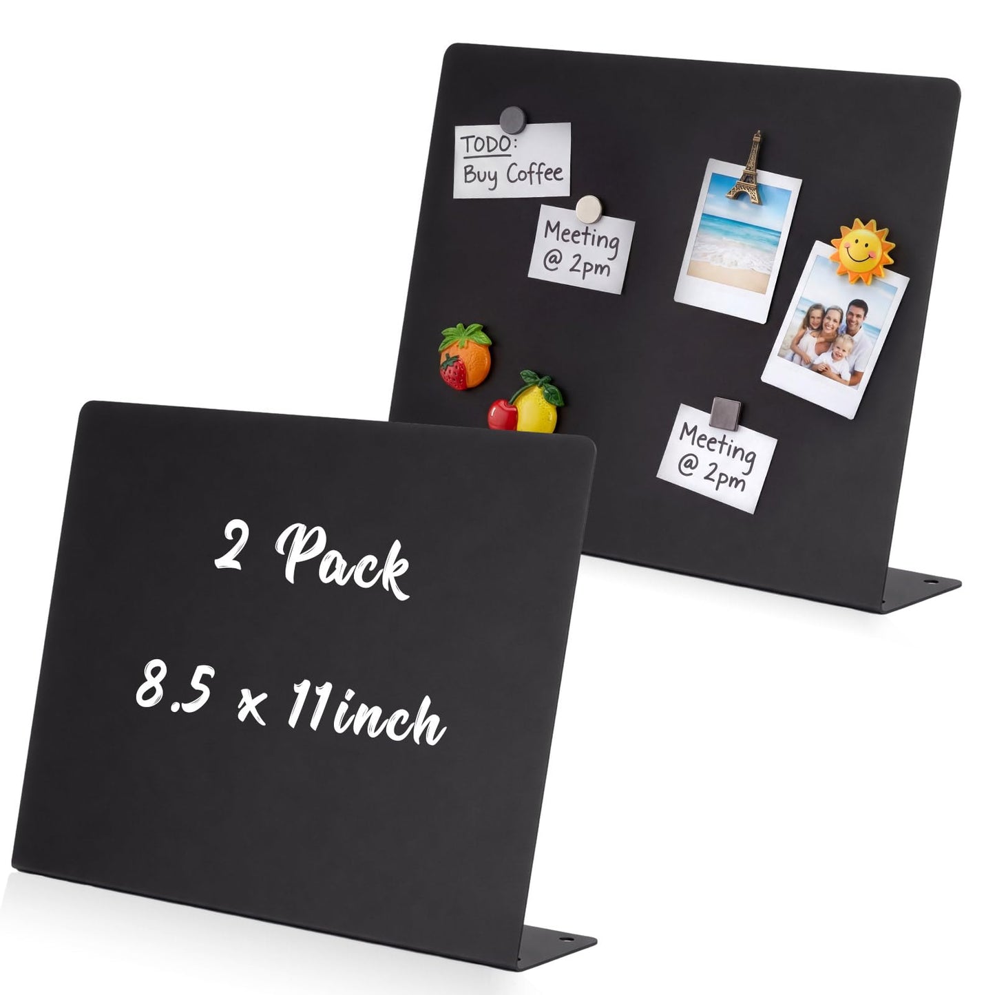 LEIFIDE 2 Pcs Black Magnet Boards Magnetic Bulletin Board Announcement Wave-Shaped Magnetic Display Board Stand Metal Desktop Memo for Menus Dining Table Home School Kitchen Office(8.5 x 11 Inch)