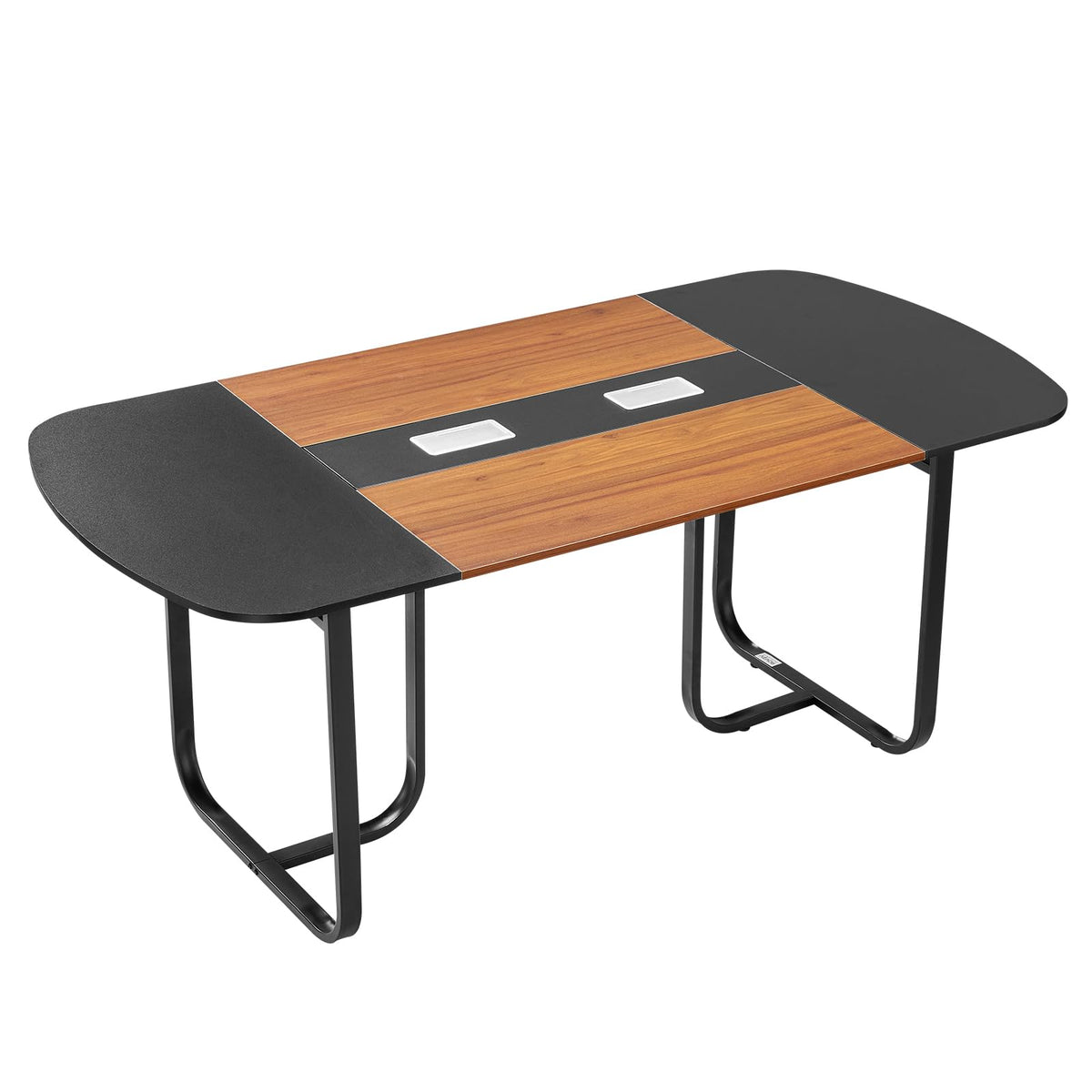 VEVOR Conference Table, 6 ft Oval Office Meeting Table for 6-8 Person, Modern Seminar Desk with Metal Legs, Large Meeting Desk for Office, Boardroom, Conference Room, Easy Assembly, Black & Brown
