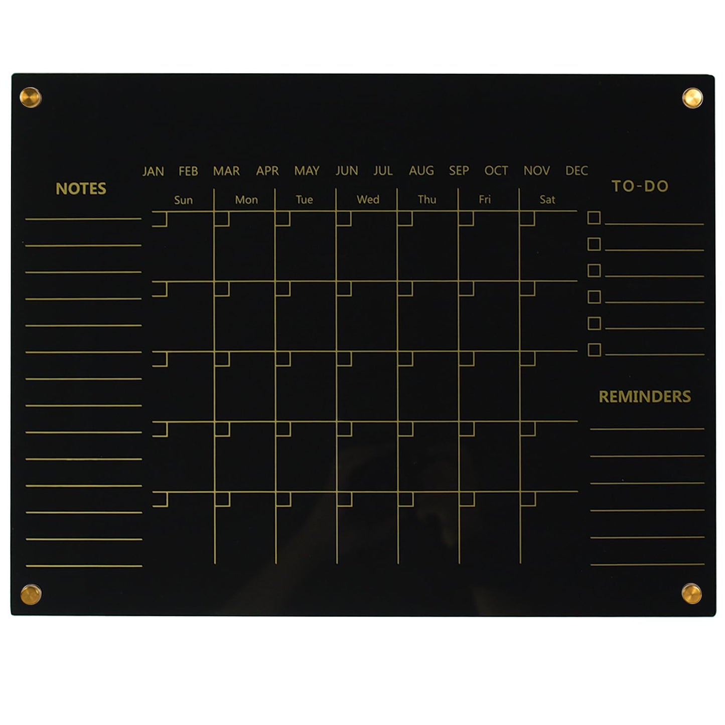 Black Acrylic Calendar Dry Erase for Wall, Family Planner, Monthly Calendar Dry Erase Whiteboard for Home, Office, 17" x 13"Reusable White Board(Acrylic-BK-3343)