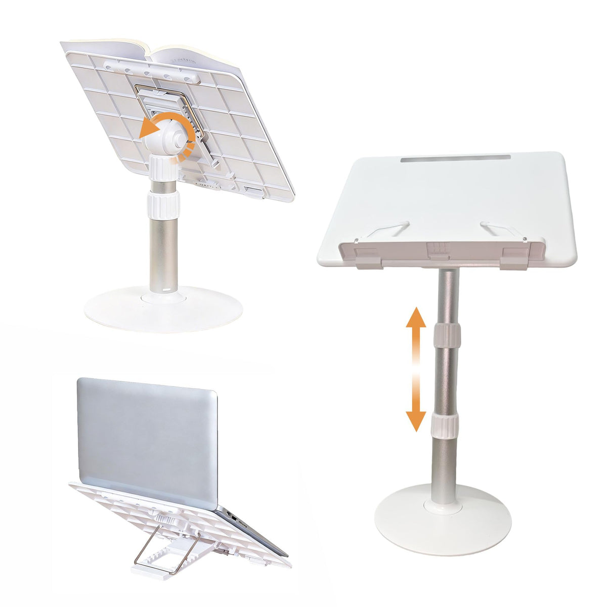 Book Stand for Reading Hands Free Height Adjustable,Laptop Stand for Desk,Ergonomic Cookbook Stand Recipe Book Holder with Elastic Page Clips for Magazines, Tablets