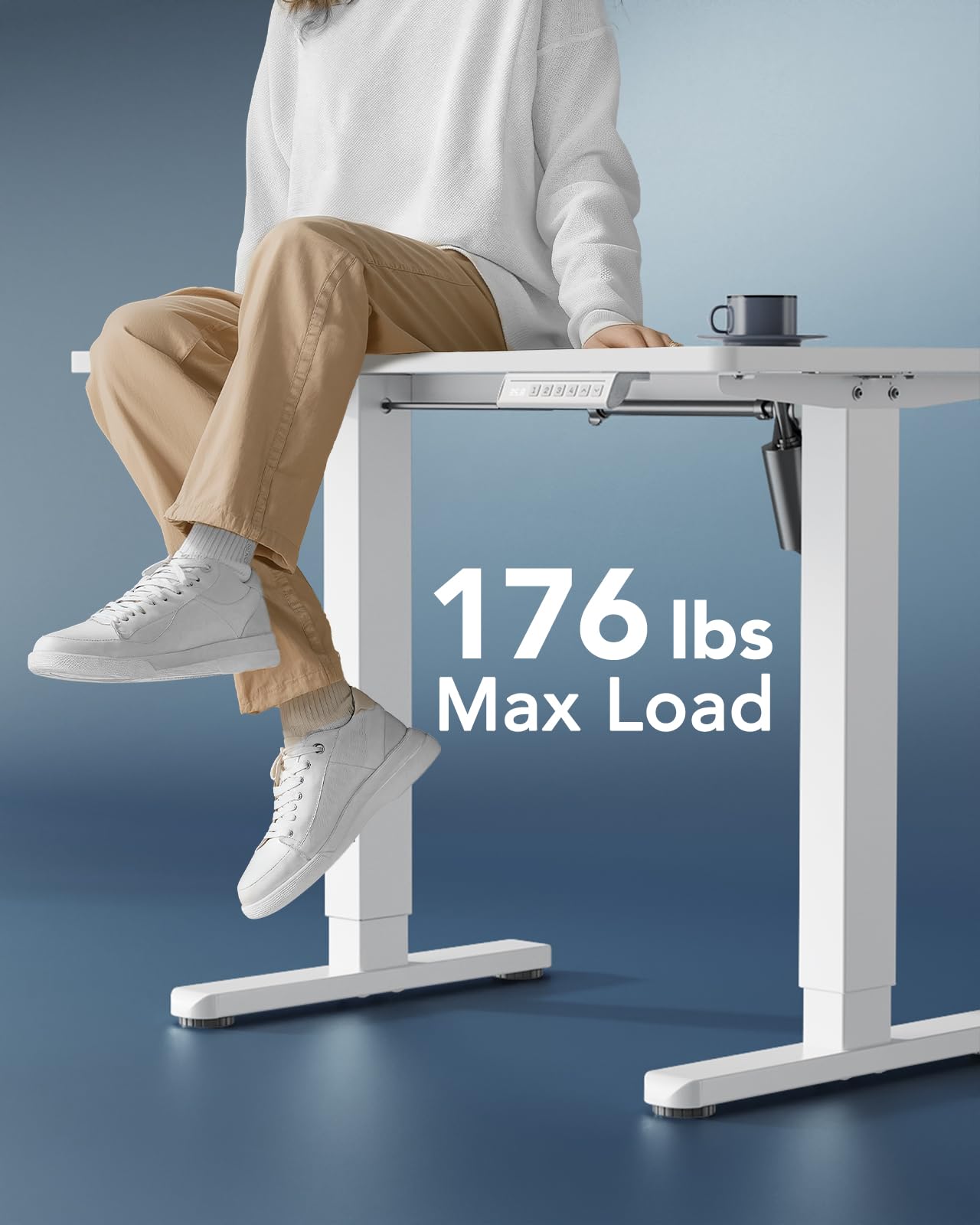 HUANUO Electric Small Standing Desk, 35" x 20" Whole Piece Desktop, Adjustable Height Computer Desk, 4 Height Memory Settings, Sit Stand Up Desk for Home Office, White