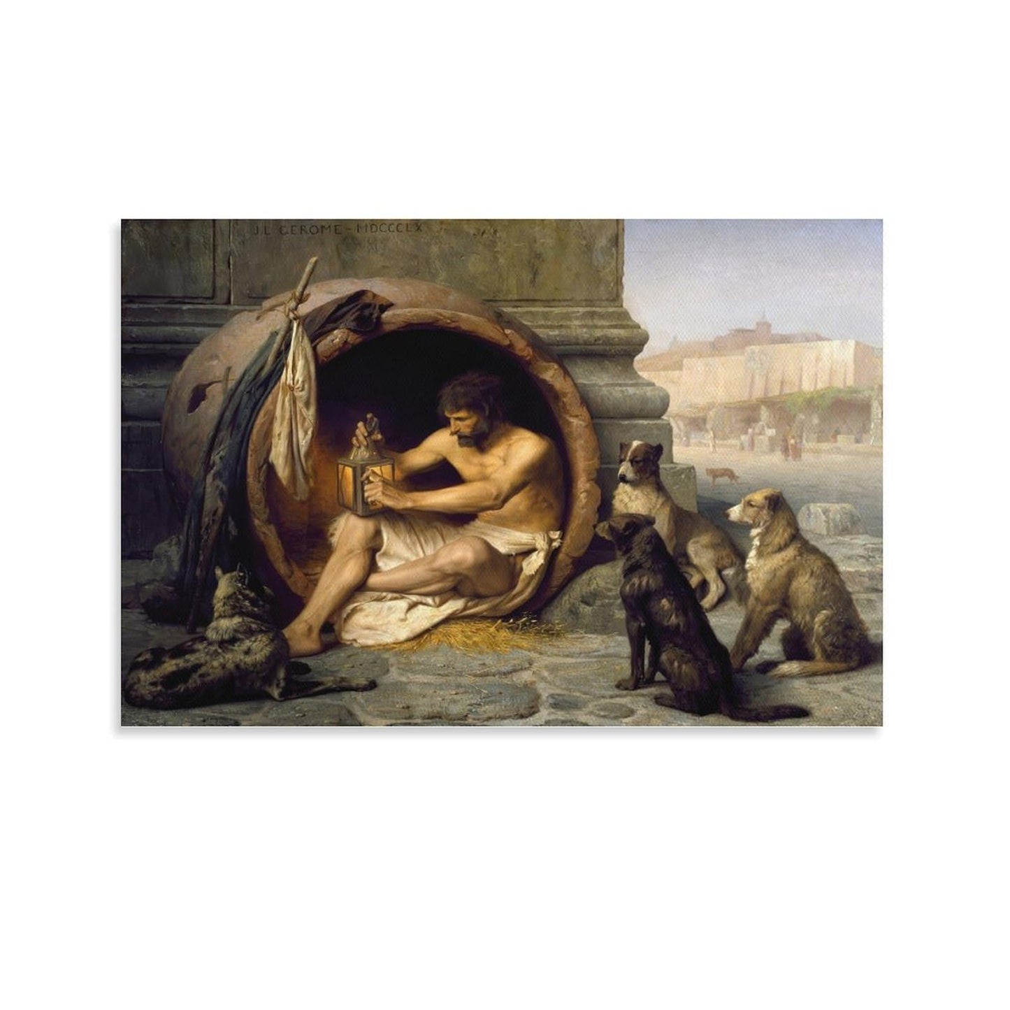 Diogenes Greek Philosopher With Dogs Lantern Scene Canvas Printing Wall Art Prints Wall Decor Posters Classical Painting Scandinavian Bohemian for Living Room Bedroom Office 16x24inch(40x60cm)