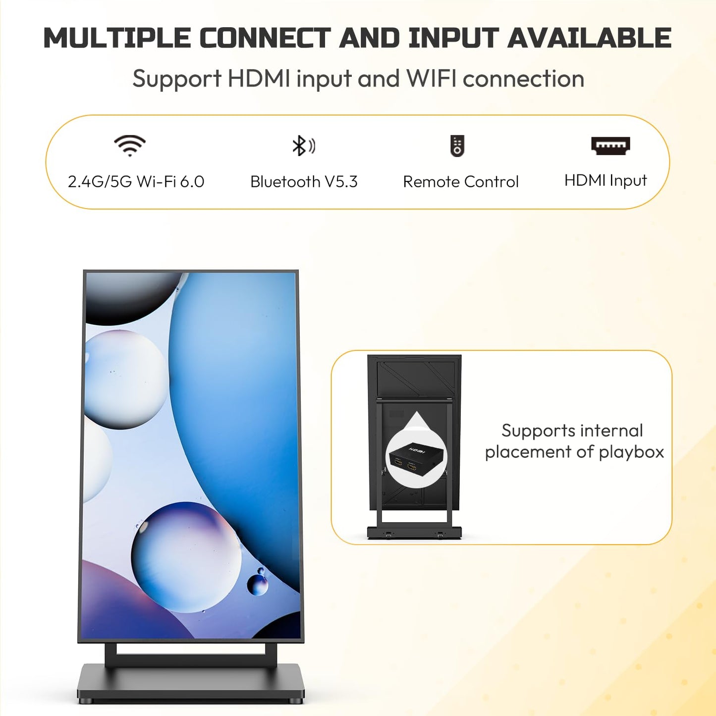 SIOXCFZ 43 Inch Mobile Digital Signage Display, 4+64G Android 14 Indoor Anti-Glare LCD Advertising Kiosk, Aluminum Foldable Digital Display Poster with Free CMS, 2.4G/5G WiFi, Bluetooth 5.3(Black)