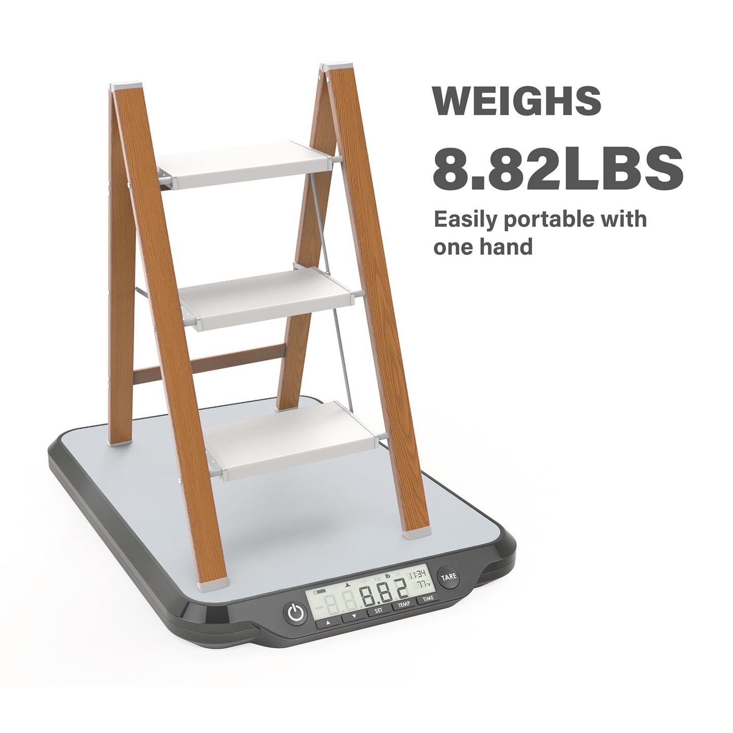 3 Step Ladder, Folding Aluminum Step Stool with Anti-Slip Wide Steps for Adults, Ideal for Kitchen, Closet, Bedroom, 330 lbs Capacity (Woodgrain) (Light Woodgrain, 3 Step)
