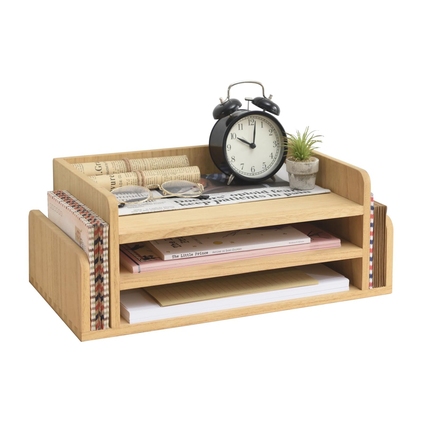 KIRIGEN Wood 3-Tier Office Desktop Document Tray - Mail Sorter Organizer Rack - Wooden Document Letter Stand for Folders, Mail, Stationary, Desk Accessories Natural(2TP-NA)