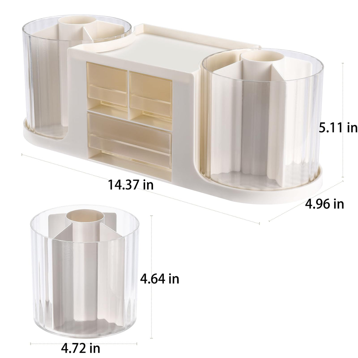 KLIONGO Rotating Desk Organizer with 2 Pen Holder, Desk Organizers and Accessories with 10 Slots Pencil Holder for Desk + 3 Drawer, Art Supply Storage Box Caddy for Office School Home (White)