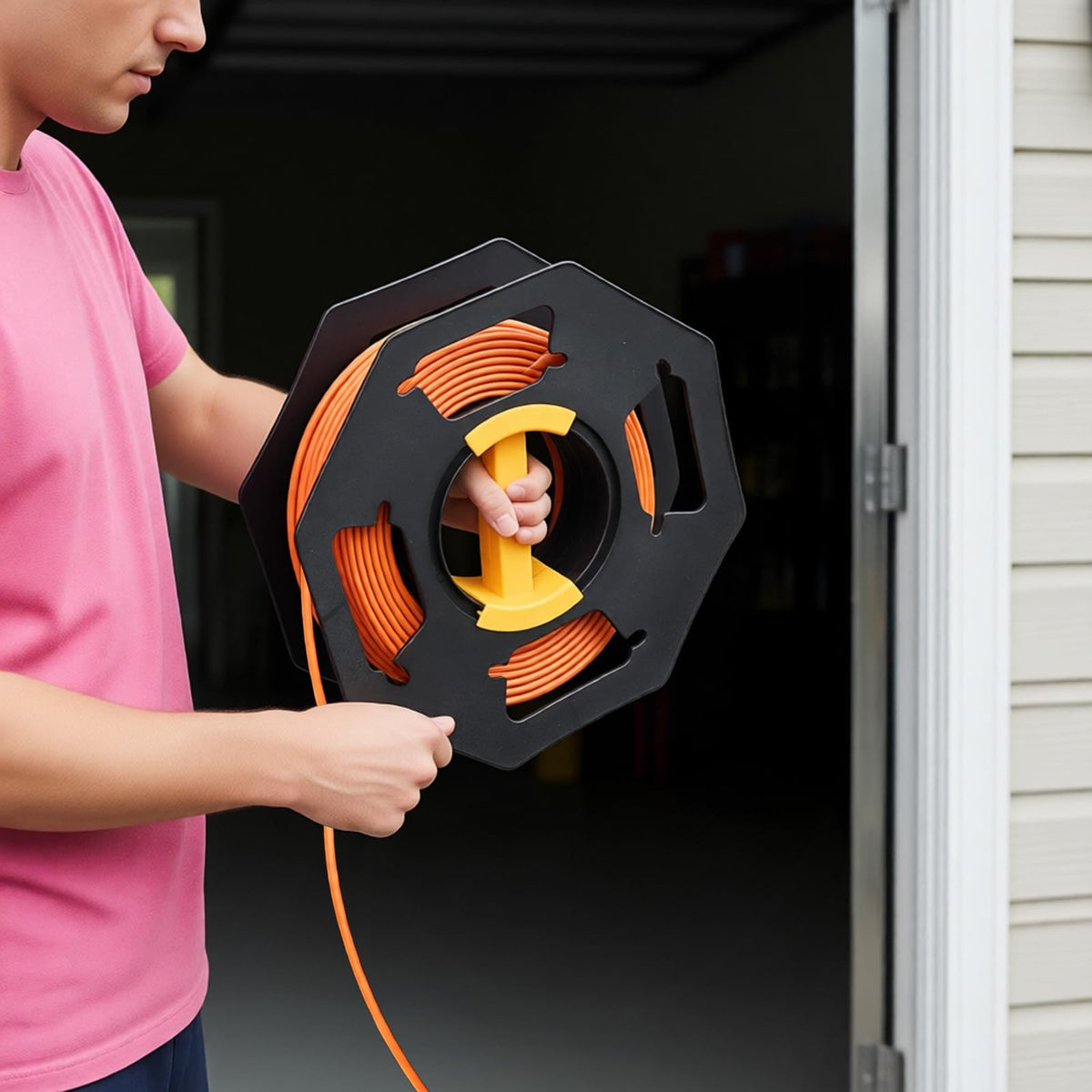 Hacaroa Cord Storage Reel with Center Spin Handle, Plastic Extension Cord Winder Manual Cable Holder Organizer Tangle-free for RVs, Network Cables, Pet Leashes, Black
