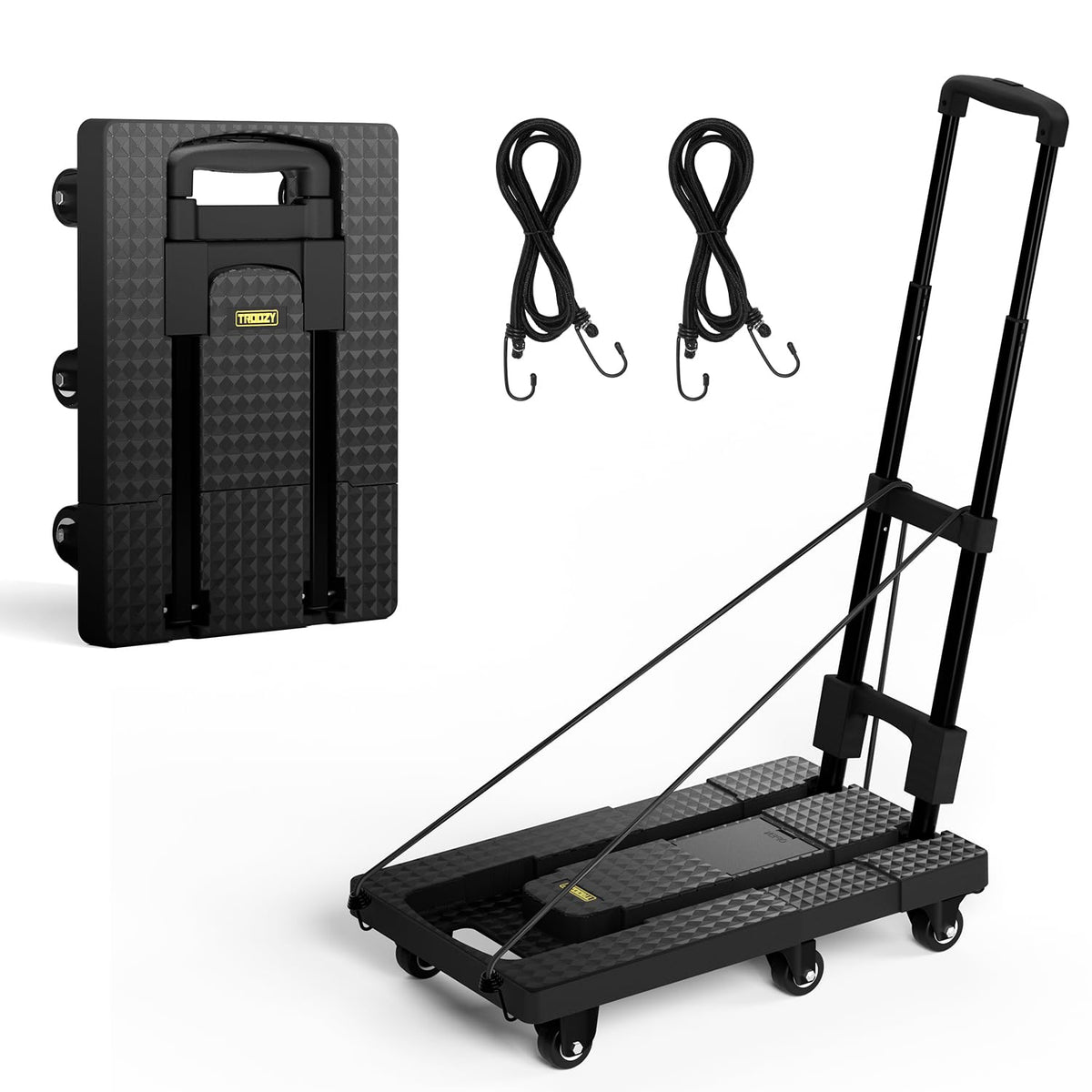 TROOZY No Assembly Folding Hand Truck 440lbs, Dolly Cart with Wheels & Upright Lock, Extendable Heavy Duty Foldable Dolly for Luggage, Travel, Office & Dorm, Carrito de Carga