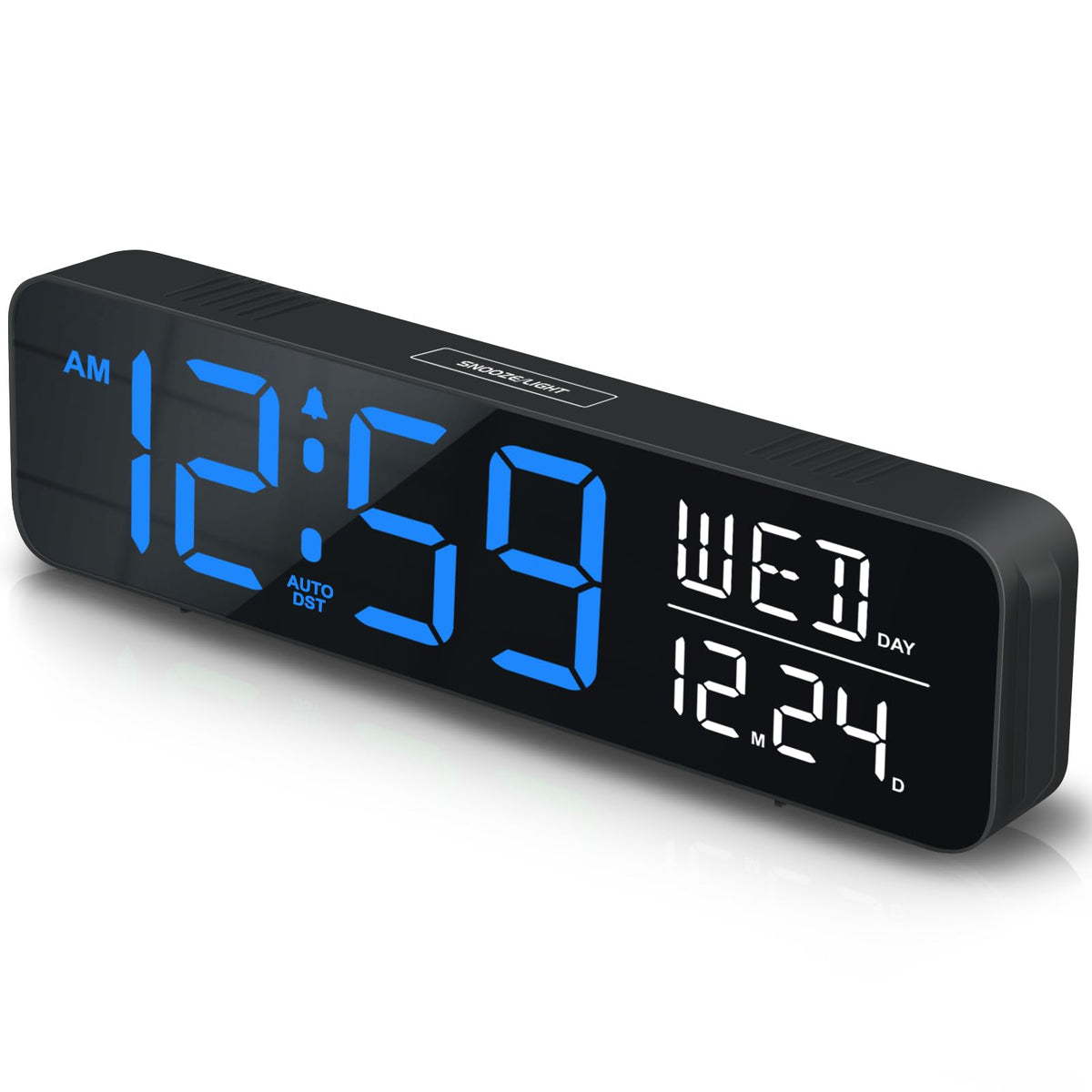 Peakeep Large Display Digital Alarm Clock for Bedrooms, Date Day of Week Calendar Desk Table Clocks for Living Room Office, Dimmable Plug in Electric Clock, 5 Volumes, Loud, Auto DST