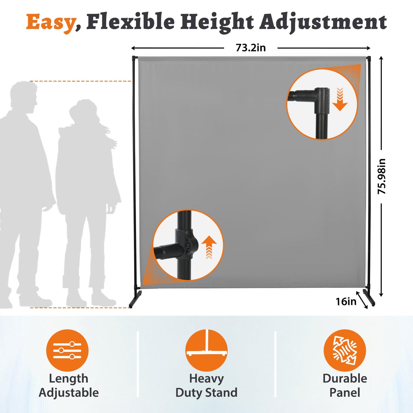 Room Divider Single Panel, 71''W x 71''H Height Adjustable Large Room Divider Panel for Office, Fabric Portable Privacy Screen Wall Divider for Room Separation, Freestanding Partition Separators