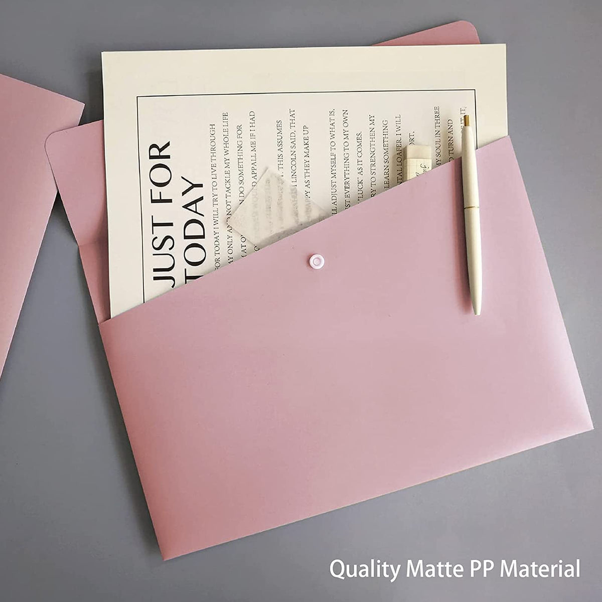 VANRA Poly File Folders Letter Size File Jackets Organizer Plastic Envelope A4 Flat Document Holder with Snap Button Closure (Pastel Pink, Pack of 5)