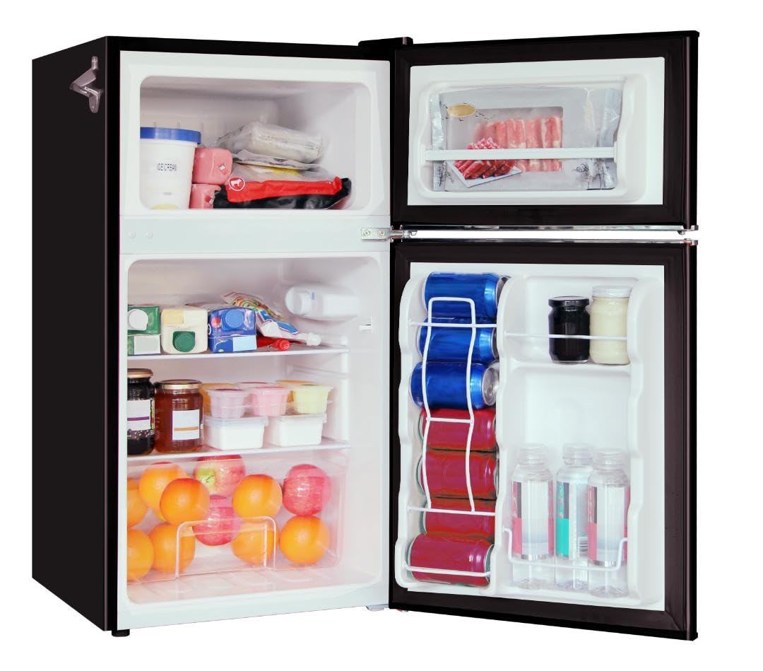 Frigidaire EFR840 Retro Mini Fridge with Freezer & Side Bottle Opener - Small 2 Door Refrigerator for Office Bar or College Dorm Room - 3.2 Cu Ft, Black