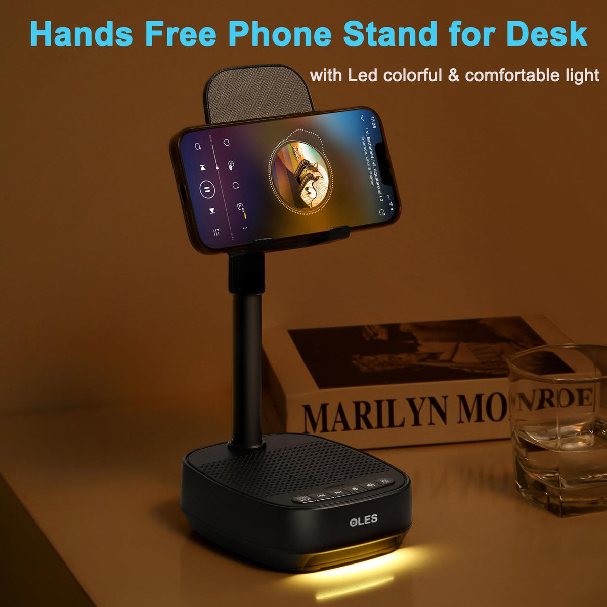 OLES Gifts for Men Women, Adjustable Cell Phone Stand with Wireless Bluetooth Speaker(7-11''Height), Unique Birthday Gifts for Dad Mom Him, Phone Holder Led Color Light for iPhone/Android/Tablets