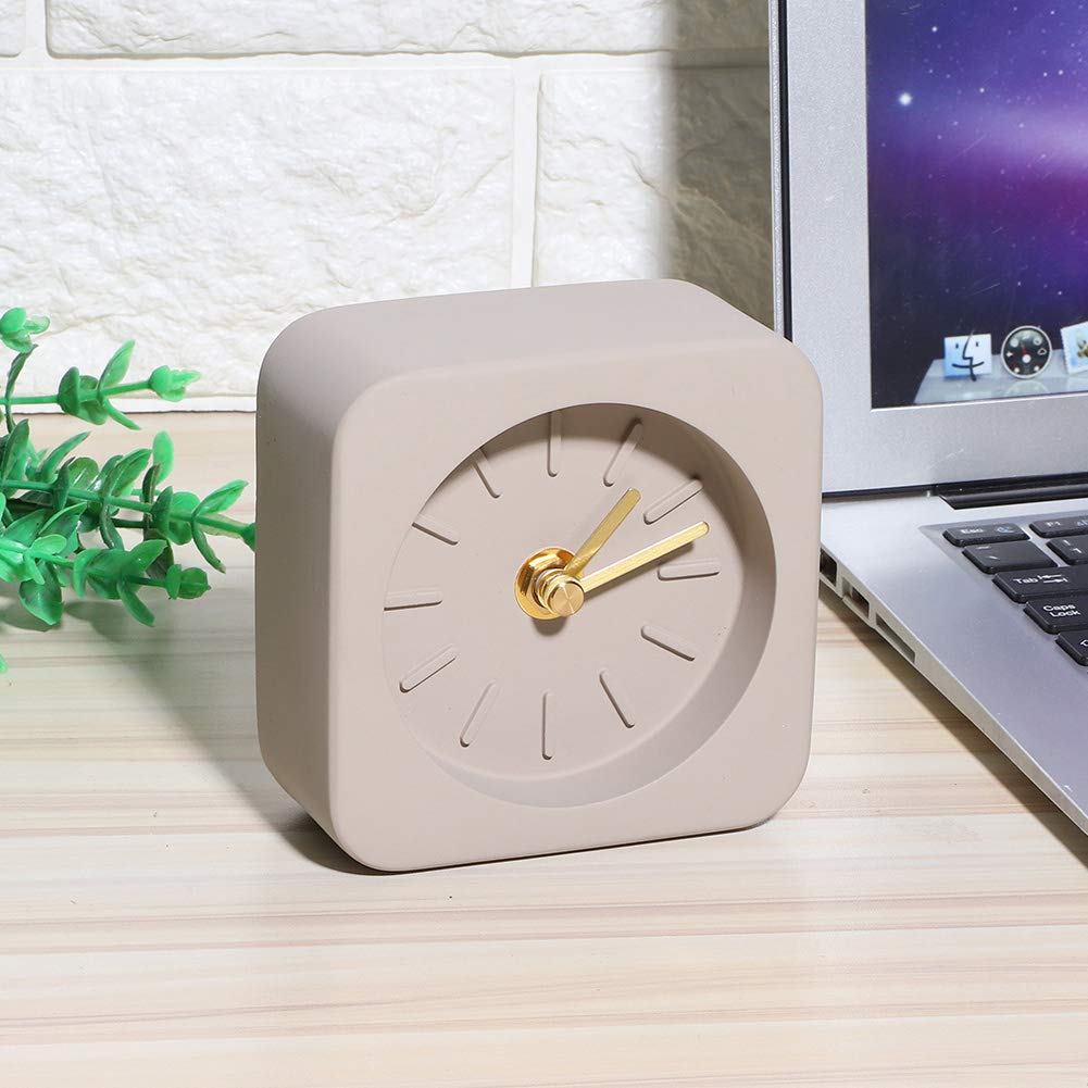 Qcwwy Simple Square Cement Desk Clock for Office Home Living Room Decor - and Unpretentious - Ideal for Nordic and Minimalist (Sandstone Brown), Qcwwyi1szgq4cbf-12