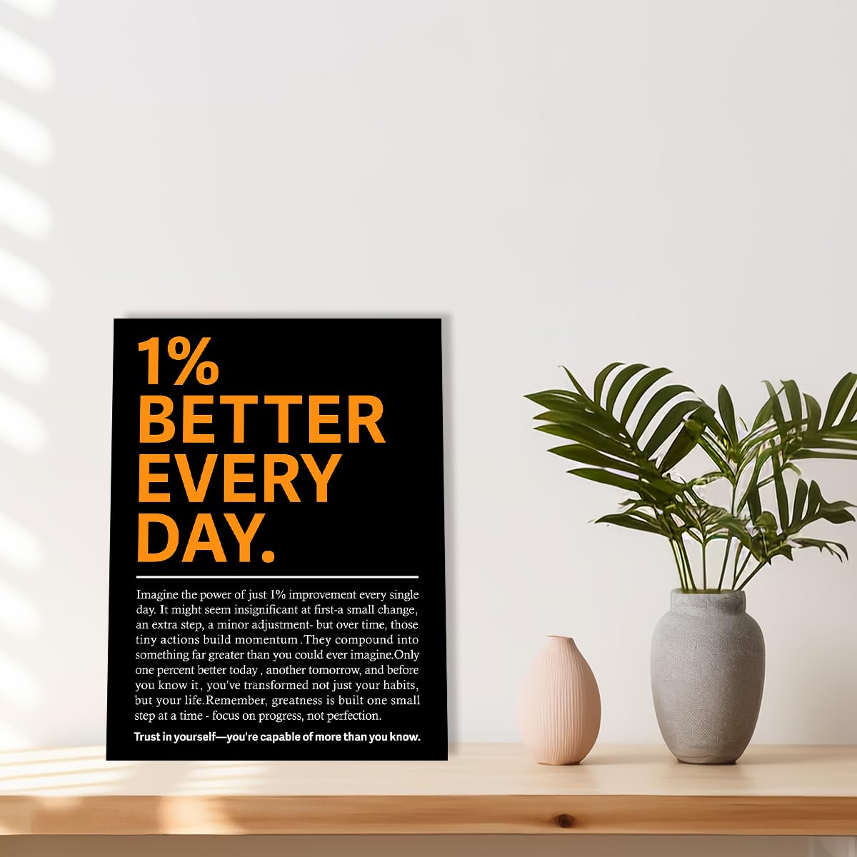 YEOION 1% Better Every Day Wall Decor,Black Motivational Quote Wall Art Canvas Frame Print for Home Office Workplace Wall Decor