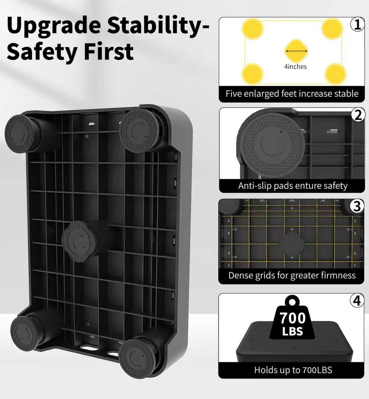 LIFTOZA 5-Level Adjustable Step Stool, Noctilucent Bedside Step, 700 LBS Capacity Safety Step Platform, Indoor and Outdoor Foot Stool for Seniors and Kids, Wide Step Stools Elderly Assistance at Night