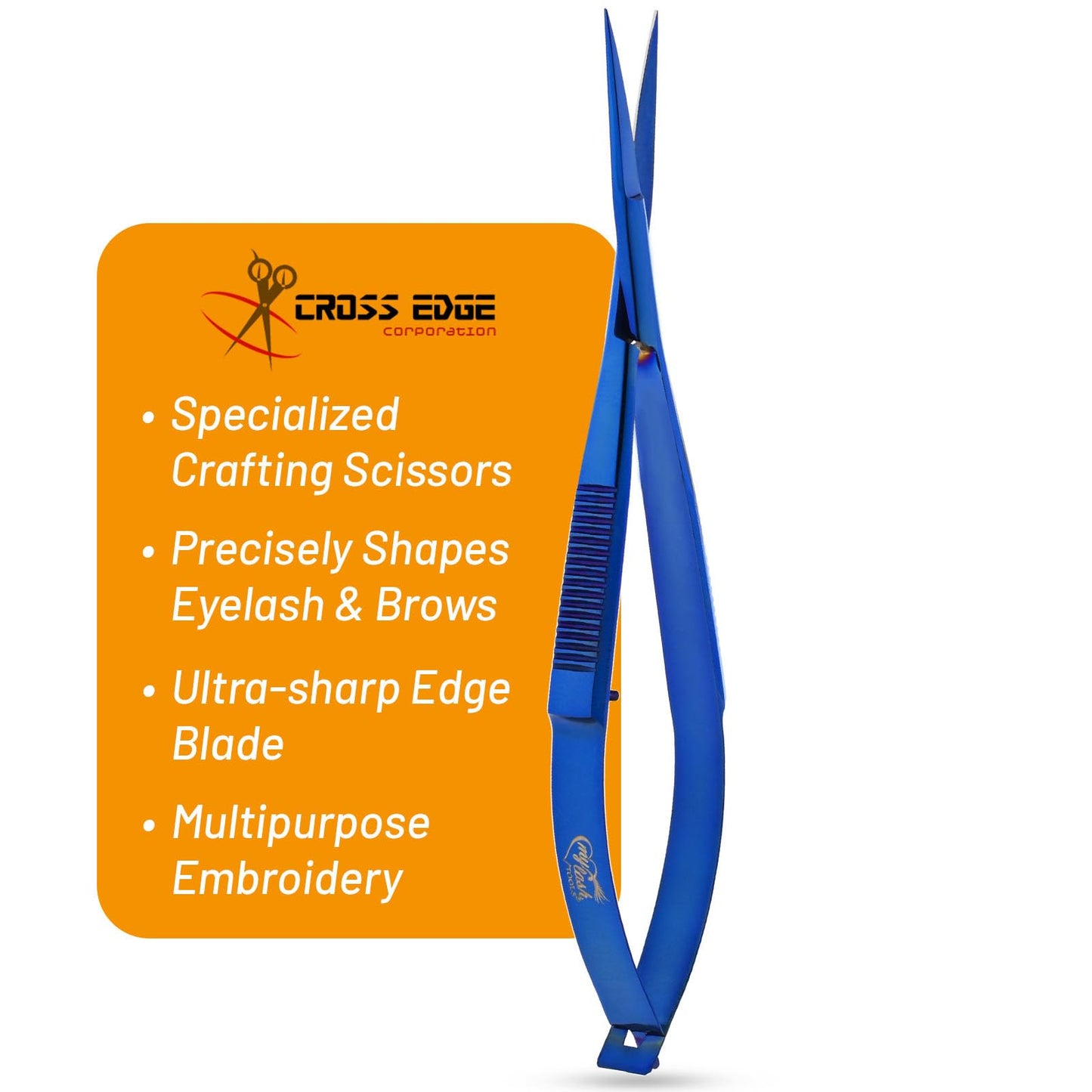 Cross Edge Spring Scissors 5 Inch straight Stainless Steel Precision Eyebrow & Eyelash Shaping & Trimming Scissor, Snips Squeeze, Embroidery & Knitting Micro Tip Craft (Blue)