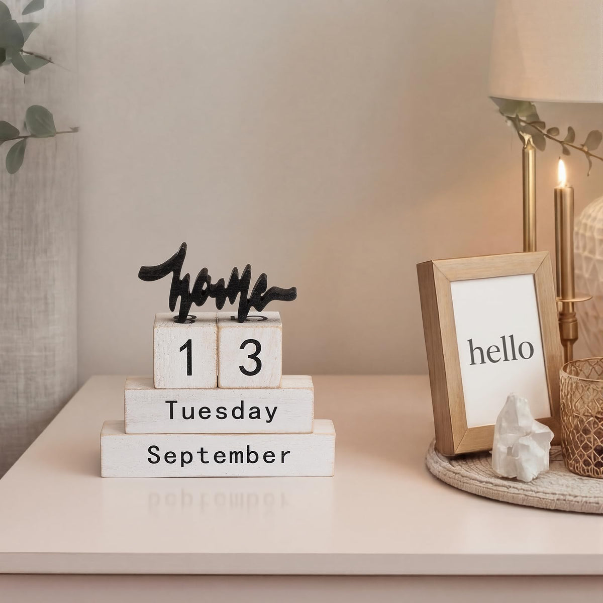 Novabright Retro Wooden Perpetual Block Calendar for Desk Rustic Wood Month Date Display Blocks Home Tiered Tray Decor for Home Farmhouse Office Daily Desktop Calendar Accessories
