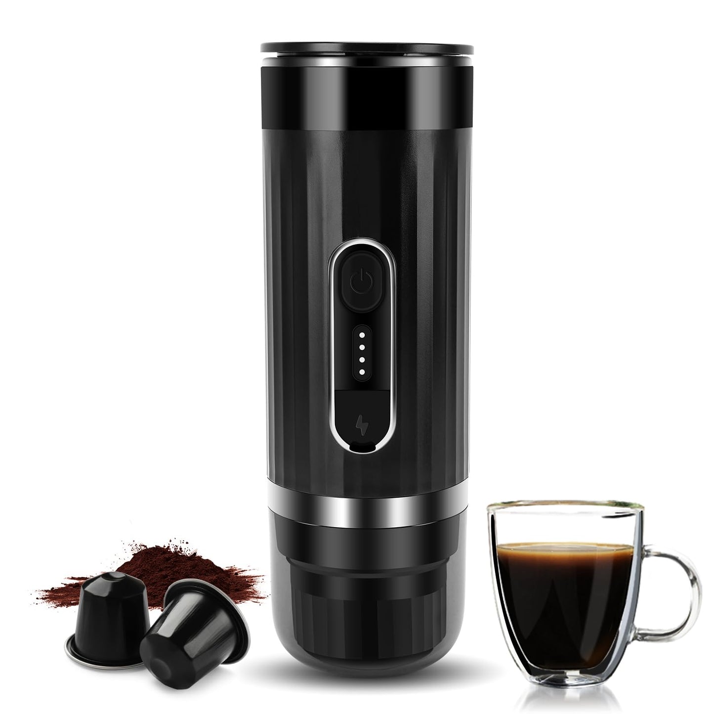 ZEMBSOYA Portable Espresso Machine, Travel Espresso Maker, Car Coffee Maker Self-Heating with USB-C, Compatible with Ground Coffee & Capsules (NS＆DG) for RV, Hiking, Camping, Office