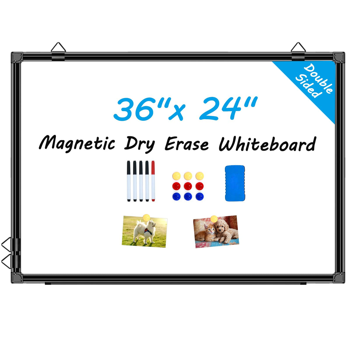 H-Qprobd 36"x24" White Board for Wall Double-Sided Magnetic Dry Erase Board with Black Aluminum Frame, Presentation Whiteboard Suitable for Home, Office, Classroom & Kitchen
