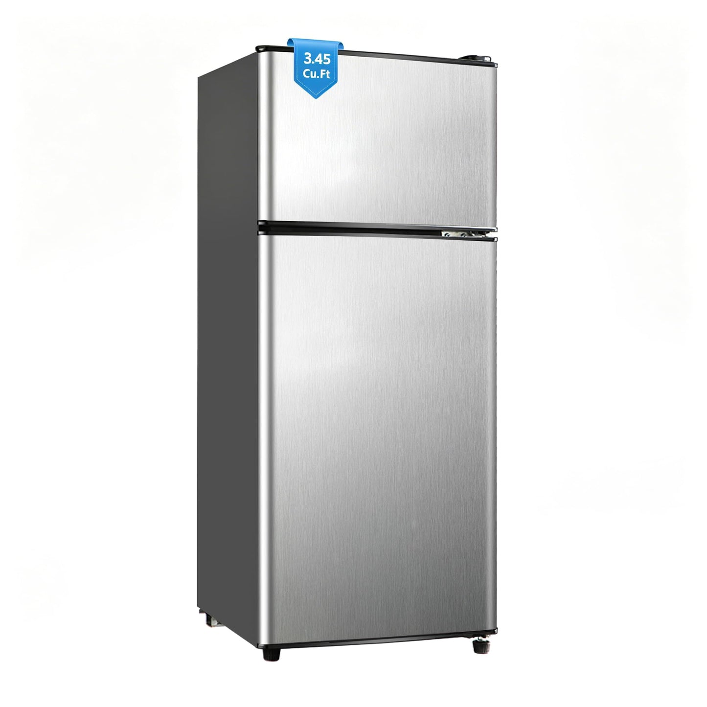 Borcolo Dorm Fridge with Freezer, Small Refrigerator 3.45 Cu. Ft. with Freezer for Apartment, 7-Level Temperature Adjustable Apartment Size Fridge for Kichen, College, Office, Silver