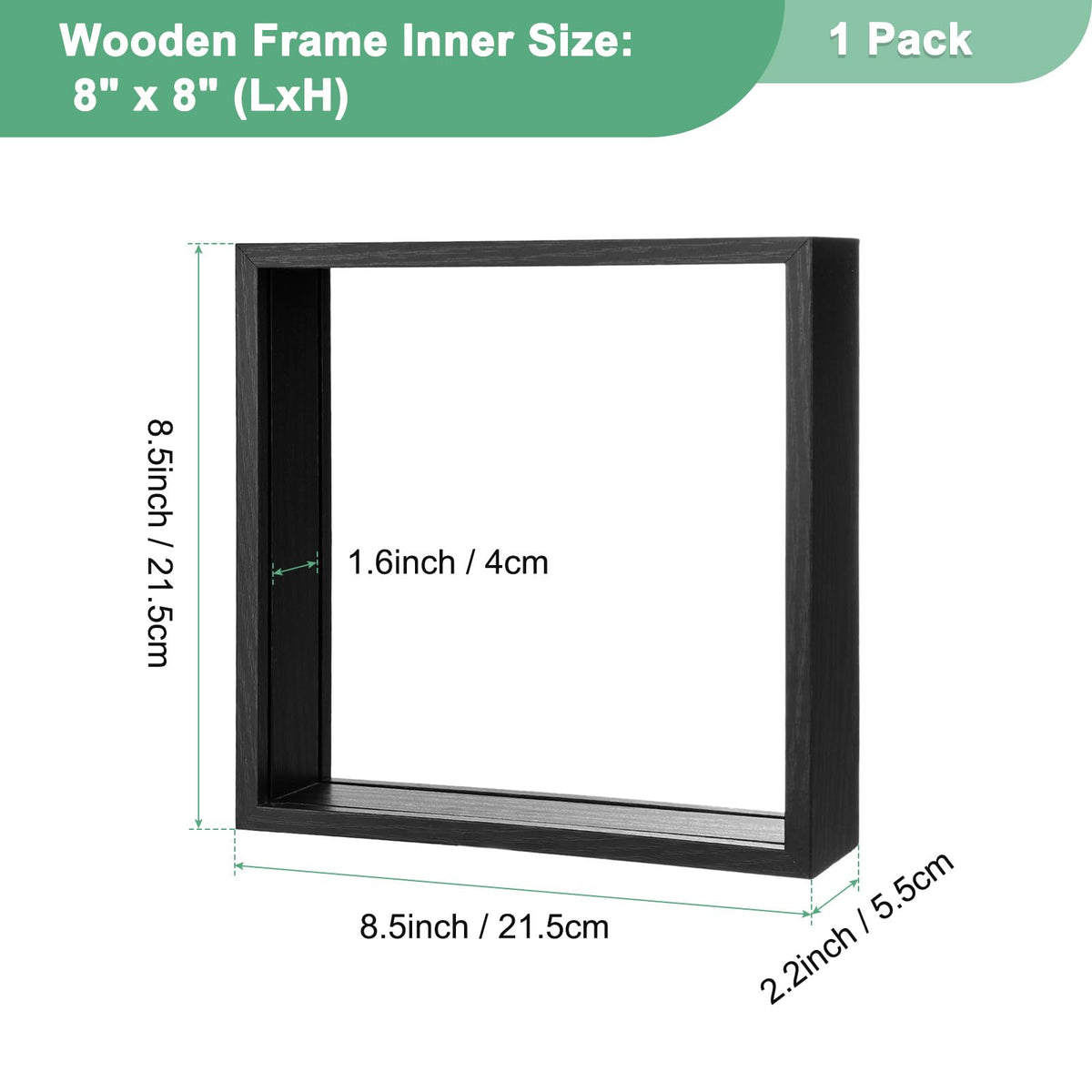 M METERXITY 1-Pack Dried Flower Frame, 8 x 8 Inch Double Acrylic Wooden Dried Flower Photo Floating Frame for Tabletop/DIY/Handicrafts [Black]