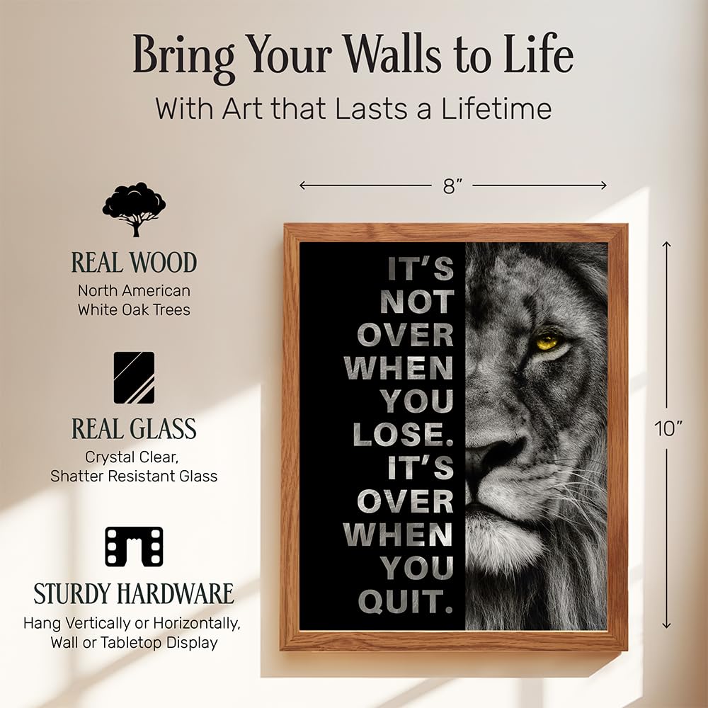 YELLOWBIRD ART & DESIGN Motivational Wall Art & Decor FRAMED - Positive Quotes - Motivational poster - Office Wall Art - Lion Wall Decor Inspiration Motivation Man cave Gym Wall Decor for Men