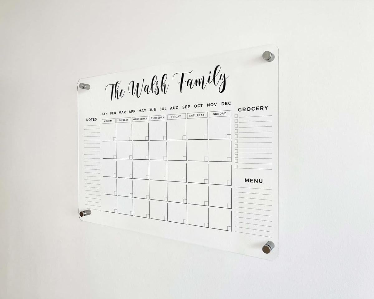 Large Personalized Acrylic Wall Calendar - Personalized 2026 Dry Erase Calendar Family Calendar Monthly and Weekly Board Family Planner (14"x11", Standard Package)
