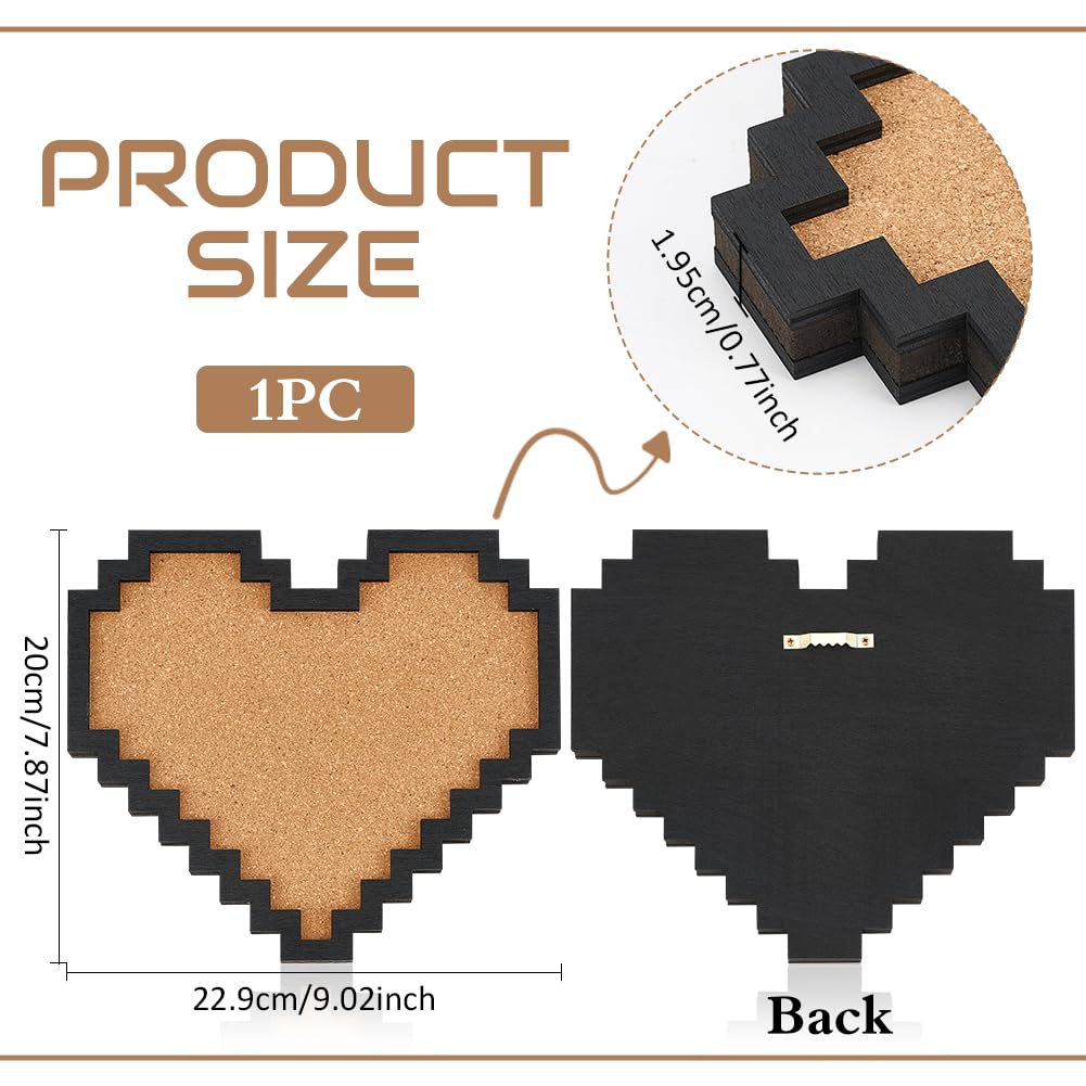 BENECREAT Pin Board Pixel Heart Cork Board, 0.8inch Thick Wall Mounted Cork Board Bulletin Display Board for Brooch Pin Storage, Office Home Festival Home Decor, 9x7.9inch