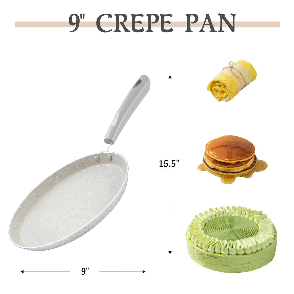 FORBAKE 9 Inch Crepe Pans with Spreader & Spatula, Nonstick Granite Coating Dosa Pan, Aluminum Alloy Pancake Flat Skillet Tawa Griddle, with Stay-Cool Handle, Induction Compatible Bottom