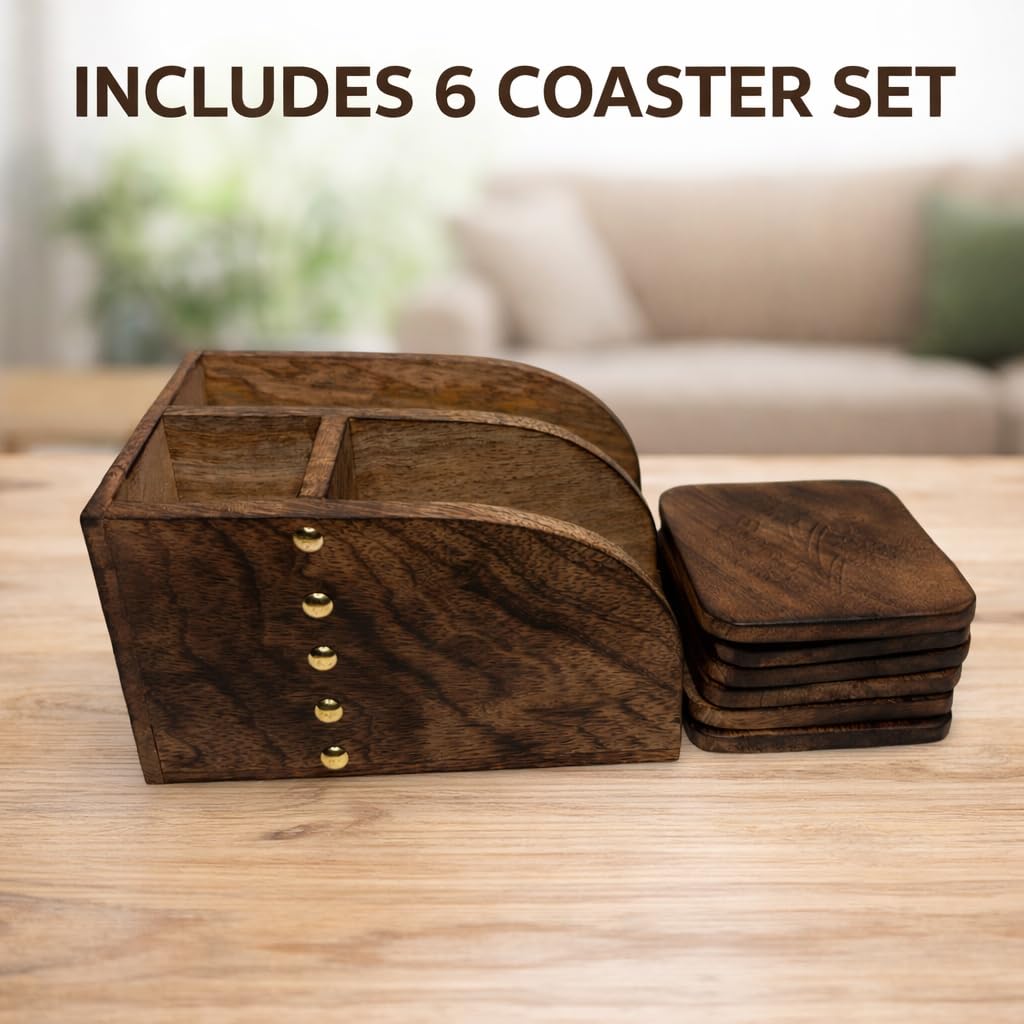 Divit Wooden Drink Coasters Eco-Friendly, Super Absorbent, Handcrafted Antique Look | Tea & Coffee Coasters for Table Protection, Reusable Rustic Home & Office Décor (Dining Table Organizer)