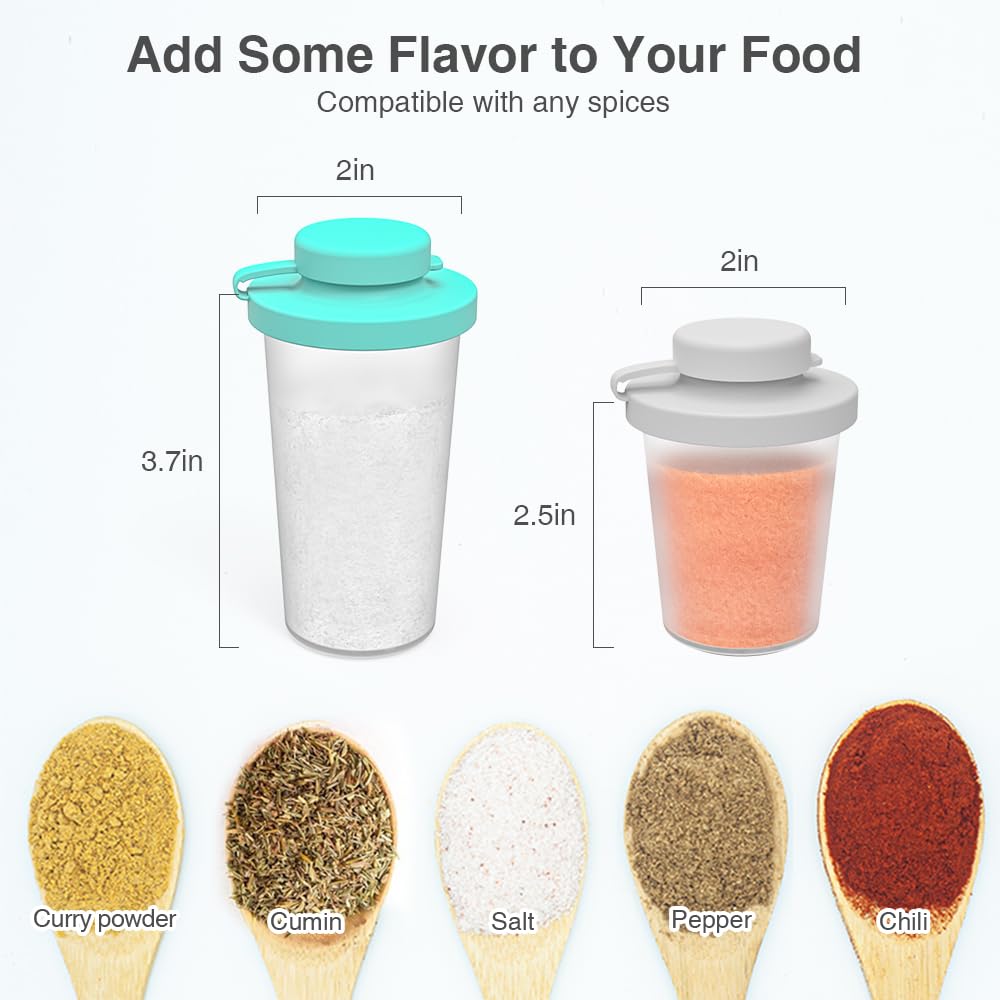 Sophico Small Salt and Pepper Shakers Set with Moisture Proof Sinlicone Lids, 4.5oz Mini Spice Shaker to go for Camping Travel Picnic Lunch Boxes (Mint & Grey, Medium & Large)